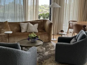 JF Design Mount Lawley apartment — living room sofa and soft furnishings styling, Perth