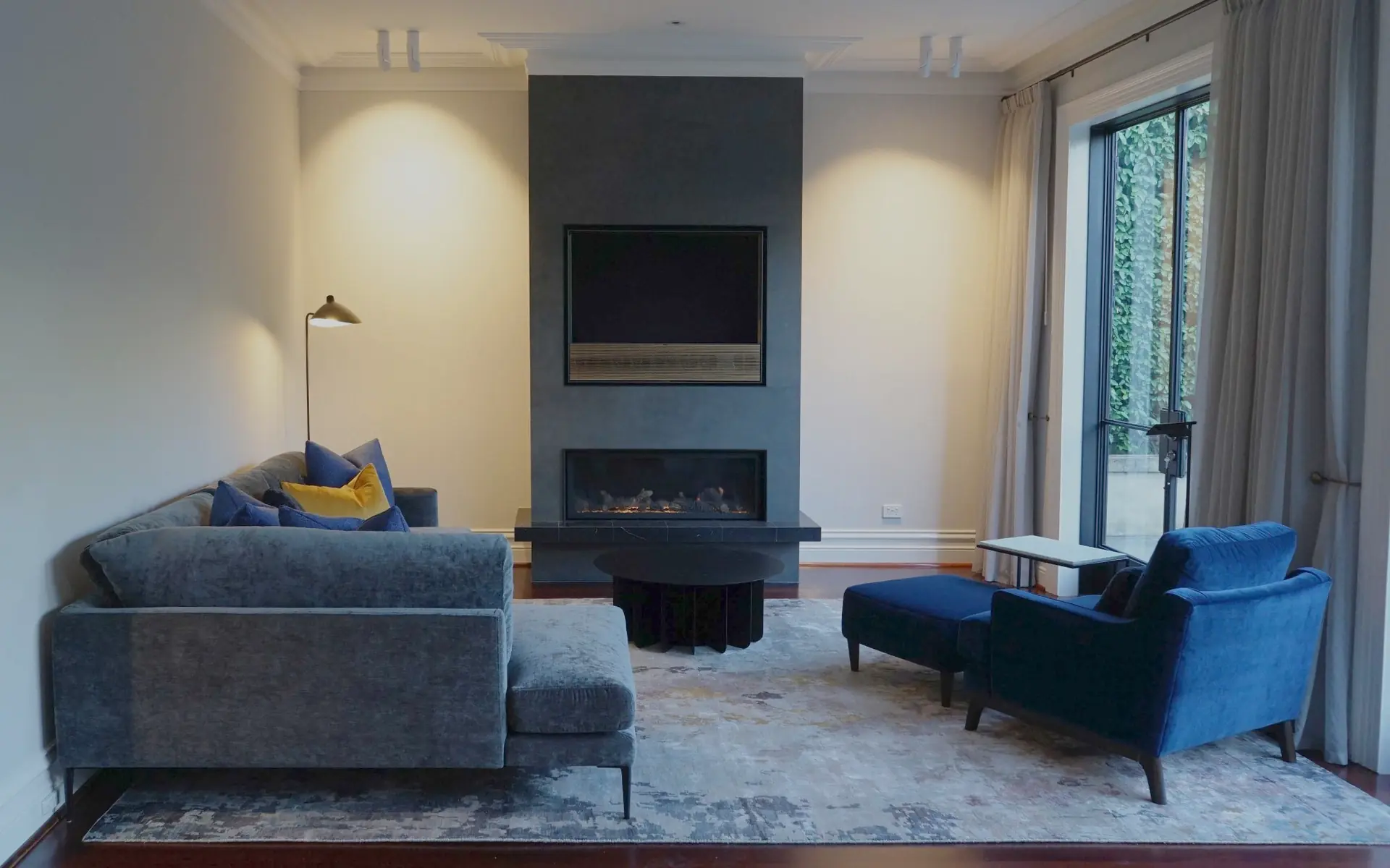 Living room seating with garden view in Nedlands residence, Perth