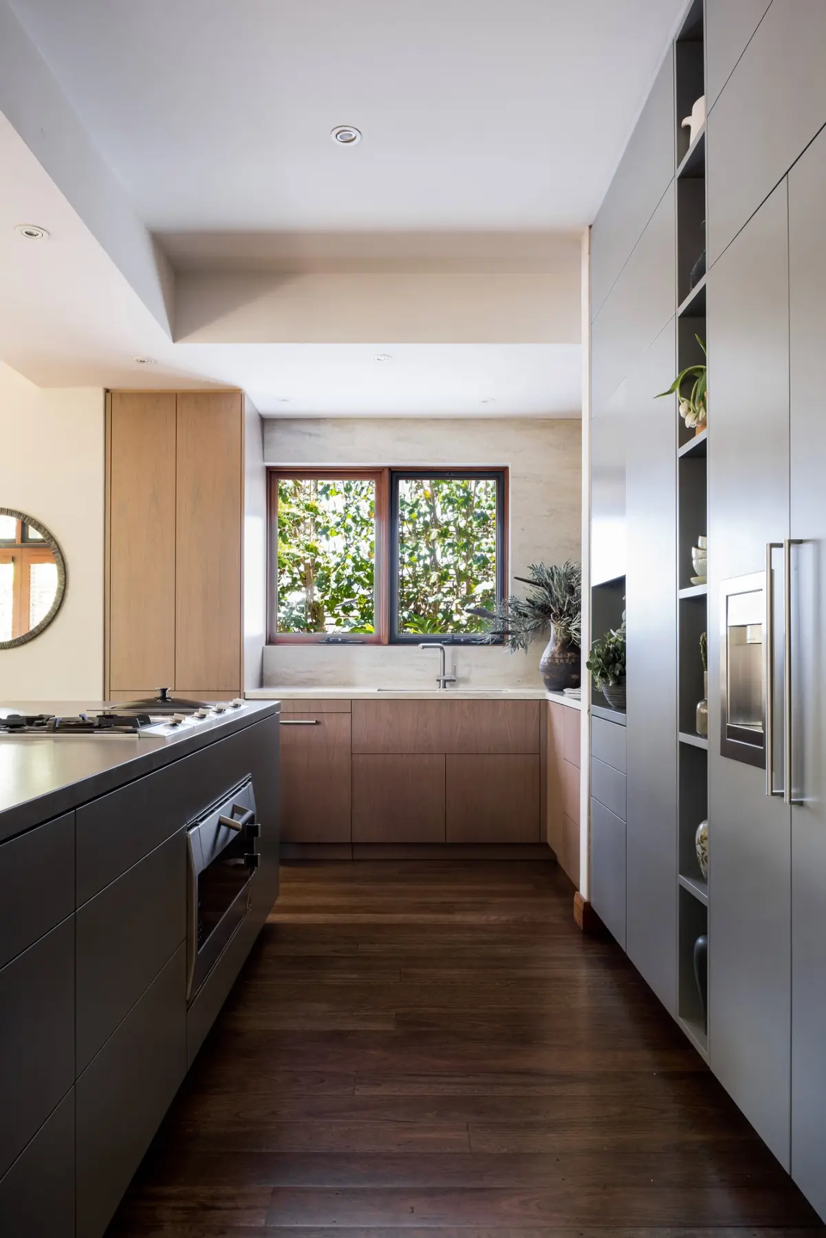 Timber flooring leading through kitchen in Cottesloe residence, Perth interior design