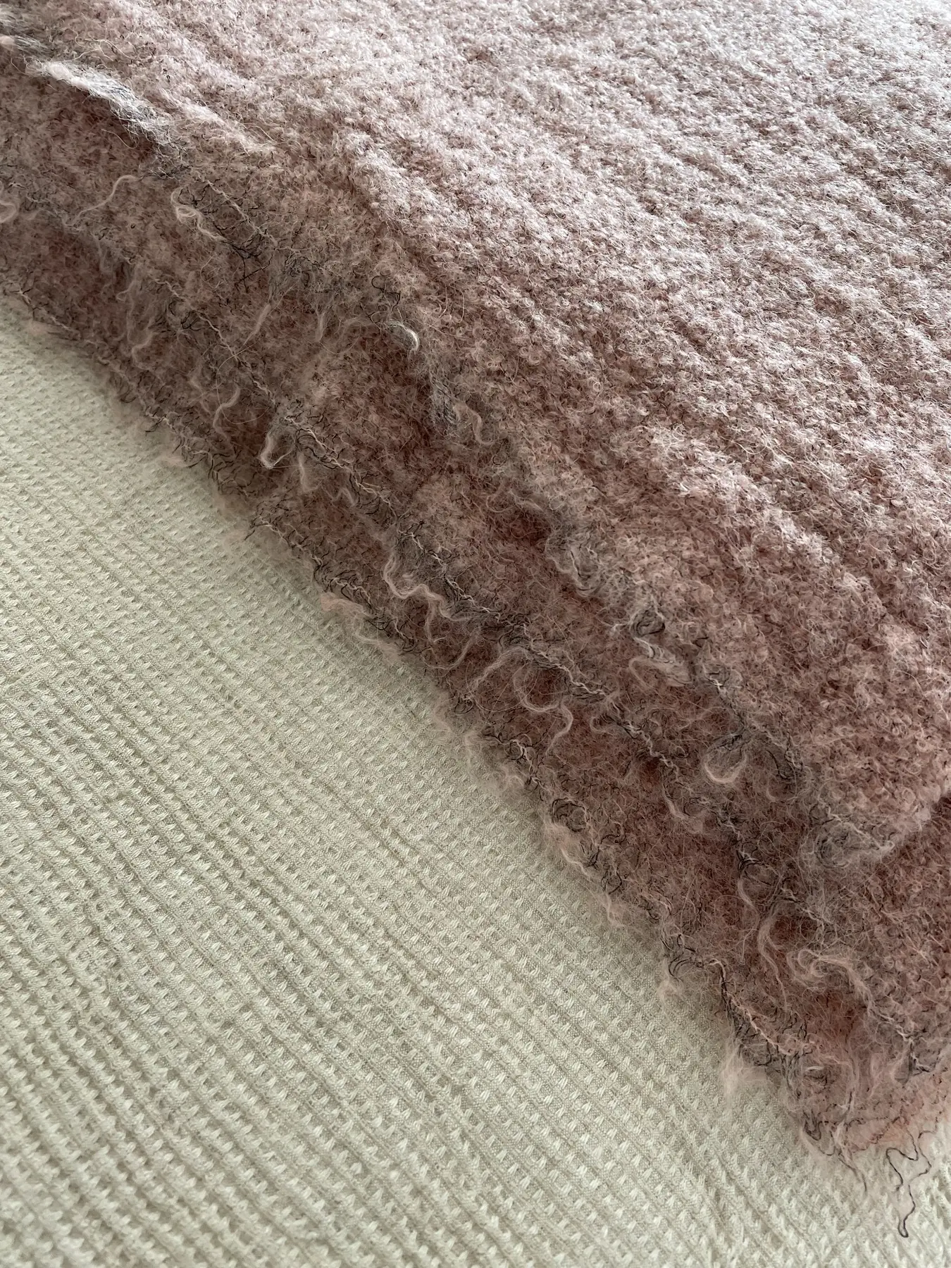 Close-up of textured mauve fabric used in Fremantle residence bedroom styling